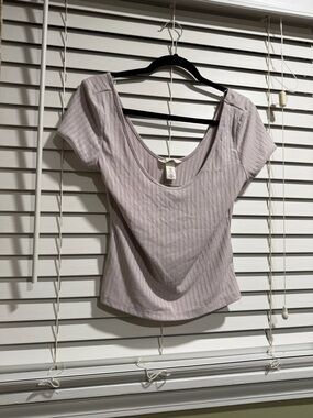 H&M Short Sleeve Ribbed Scoop Neck Top - Light Mauve
